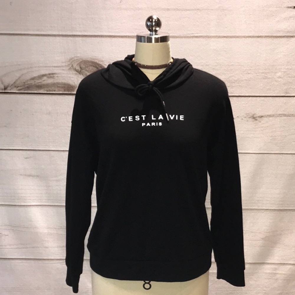 SHEIN - C’EST LA VIE PARIS - Black Hoodie - Medium
